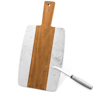 Custom Marble and Acacia Wood Bamboo Cheese Board Serving Set