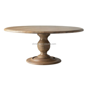 Solid Oak Wood Round Hand Carved Dining Table