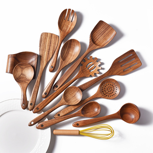Hot Sale Easy Clean Teak Wood Kitchen Utensil Set Food Grade Cooking Accessories