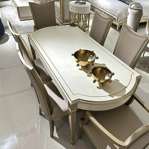 French Cream White Hand Carved Floral Motif Dining Table