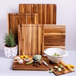 FSC Certified Reversible Teak Edge Grain Wood Cutting Board with Juice Groove