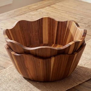 Natural Acacia Wood Salad Bowls Set