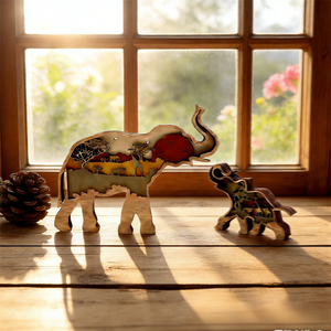 Eco-Friendly Wooden Elephant Figurine Folk Art Carved Home Decoration for Christmas Graduation New Year Chinese New Year