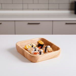 Square Wooden Salad Plate Rubberwood