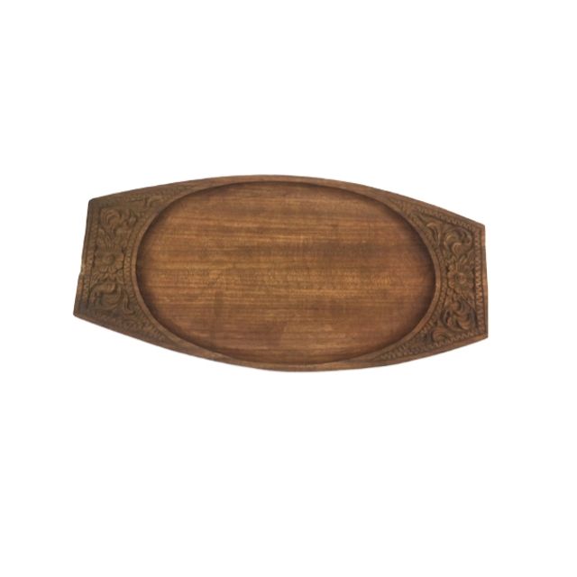 Commercial Solid Acacia Serving Tray with Carved Handles