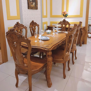 European Style Handmade Carved Teak Dining Table