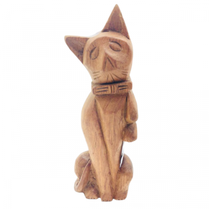 Contemporary Minimalist Teak Wooden Cat Carving