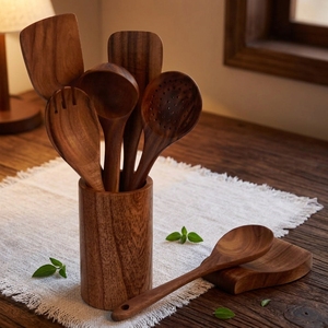 Teak Wood Utensils Set Eco-Friendly Handmade Non-Stick Cooking Spoons Ladle Kitchen Tools OEM Factory Price