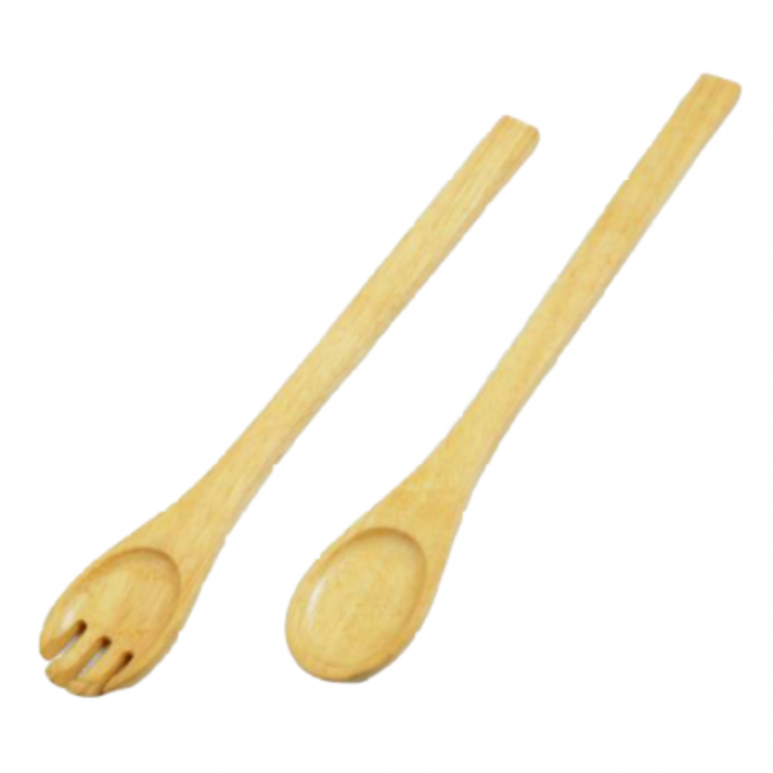 Rubberwood Long Handle Salad Server Set