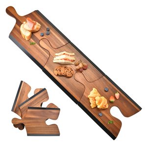 Personalised Puzzle Handles Cheese Board Set Acacia Wood Deli Board