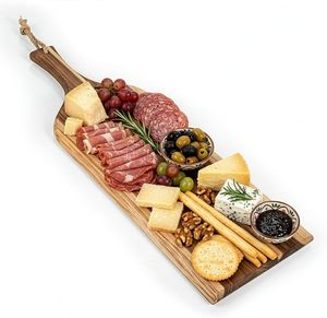 Acacia Charcuterie Board with Raw Wood Edge, Wooden Cutting Board with Handle