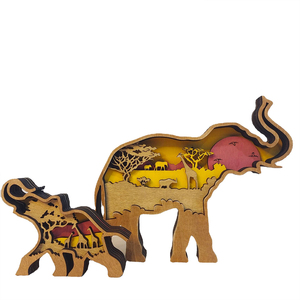 Creative Home Woodcarving Decoration Woodcarving Elephant Craft Decoration Parent Child Desktop 3D Decoration